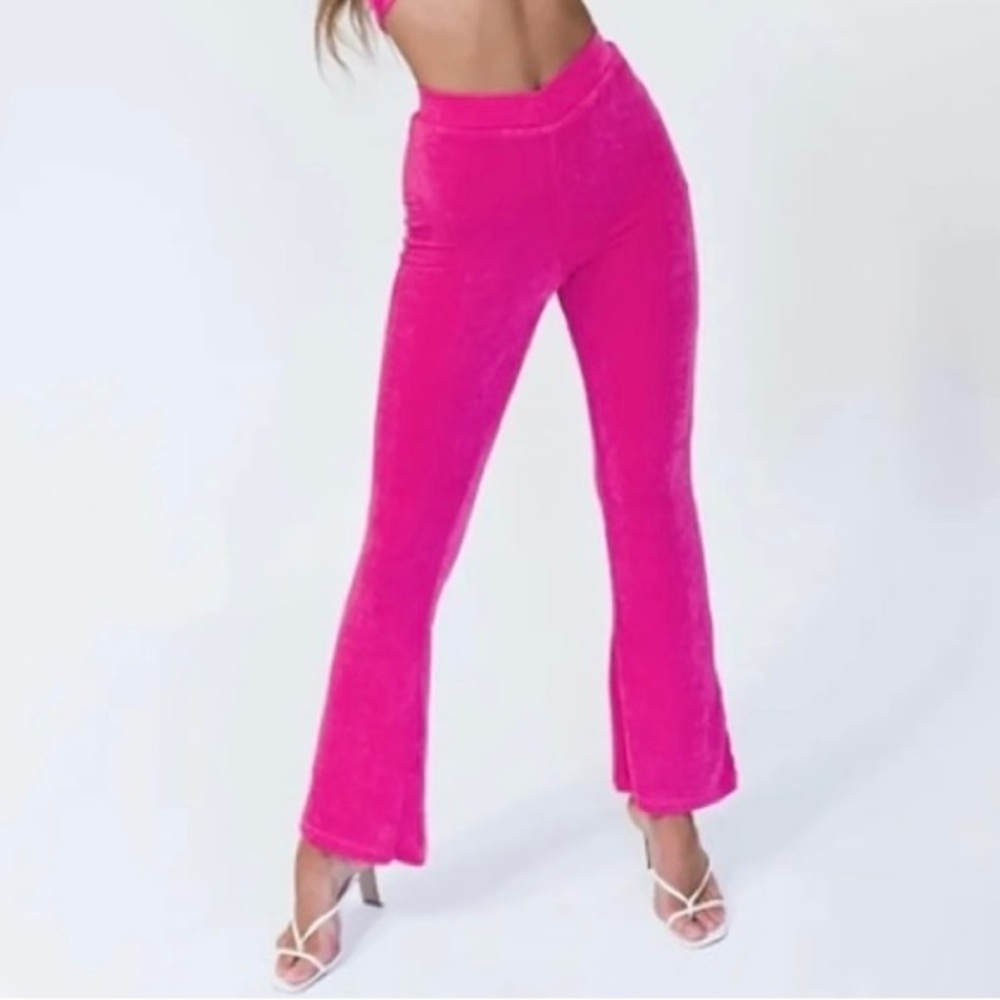 Princess Polly Keiara hot pink stretch‎ flare pants size 8 new with tags